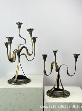 轻器奢欧式风格现金属铜牵代ZTB花烛台花客厅餐厅氛围感牛艺术摆