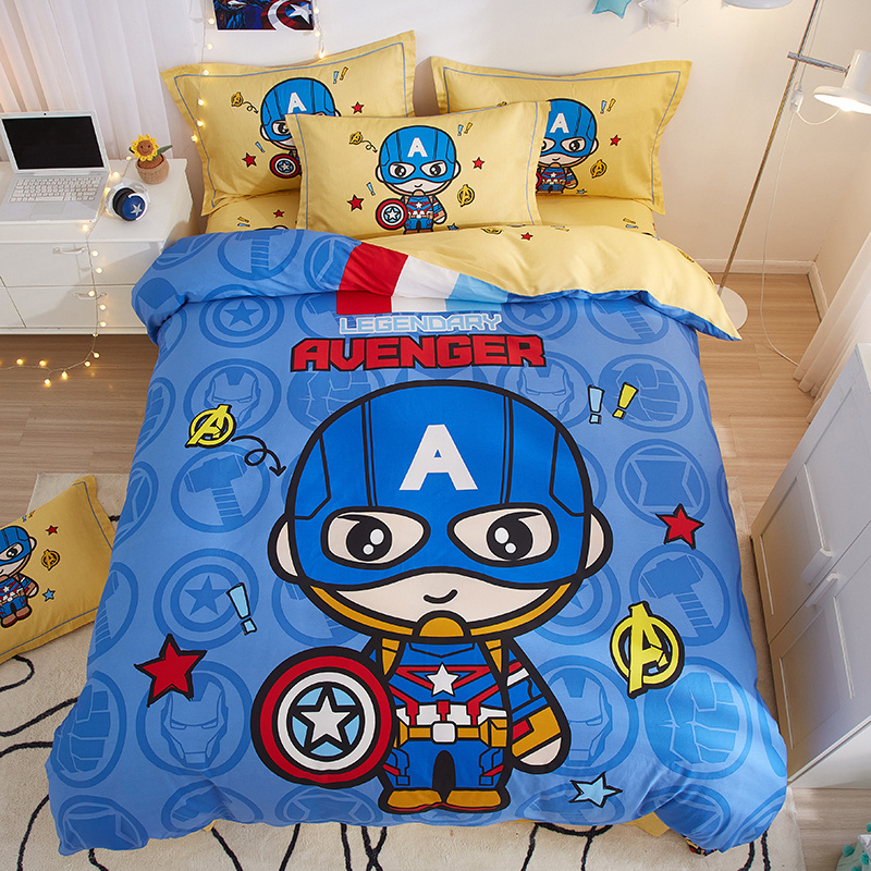 漫威儿童四件套纯棉男孩迪士尼卡通全棉床单1.5m被套英雄床上用品 - 图0