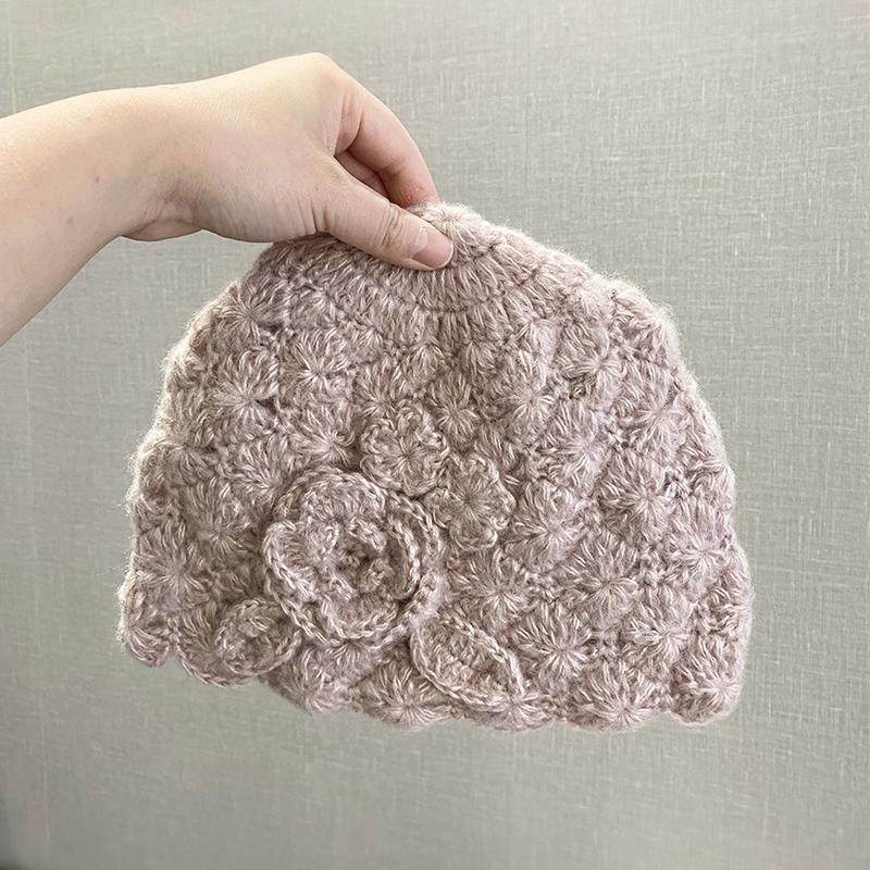 手工钩织立体花朵包头帽子秋冬季新款时尚优雅百搭针织套头帽子女,淘宝优惠券,粉丝福利购,淘宝优惠卷