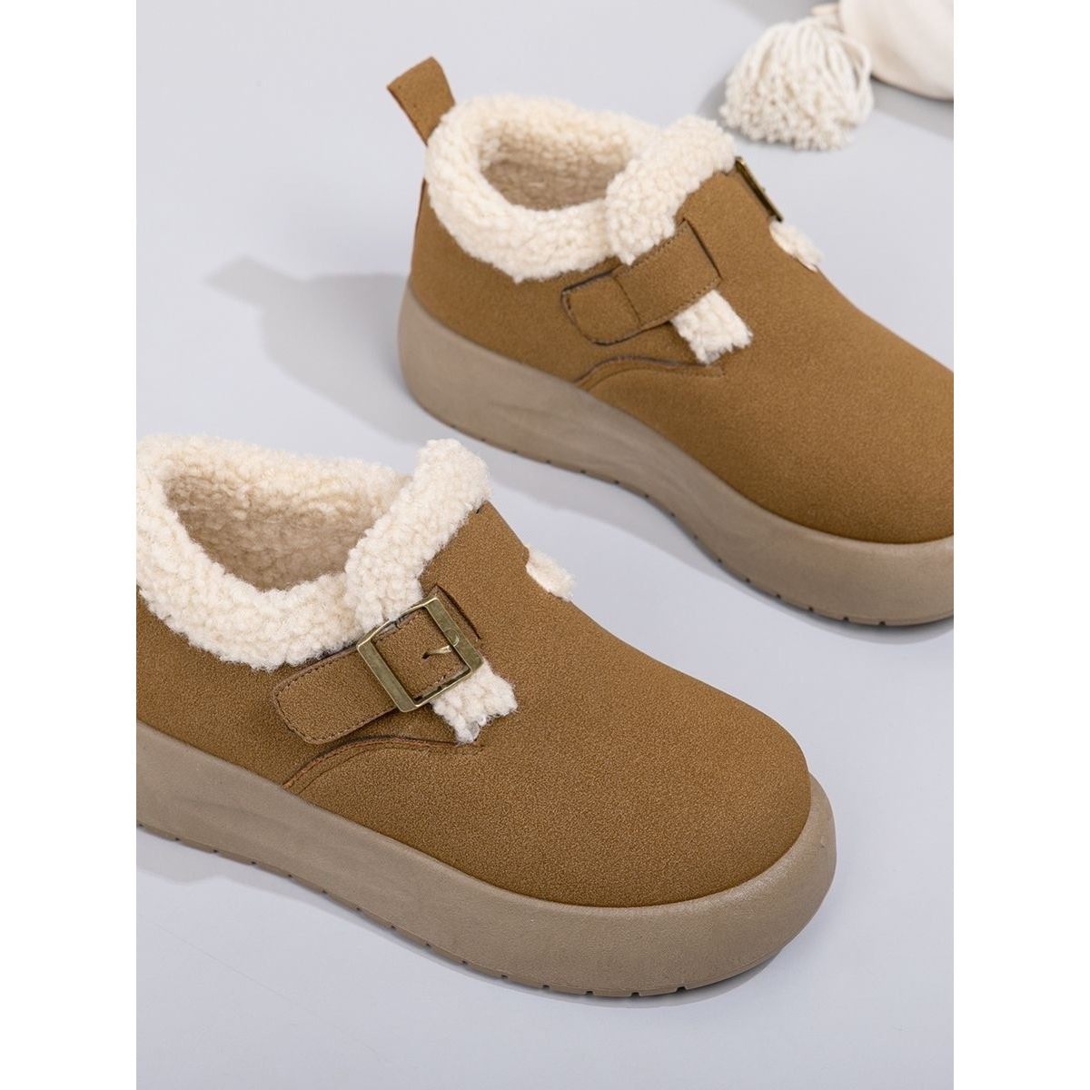 冬季新款加绒加厚底勃肯女鞋防水百搭防滑一脚蹬中老年人妈妈棉靴,淘宝优惠券,粉丝福利购,淘宝优惠卷