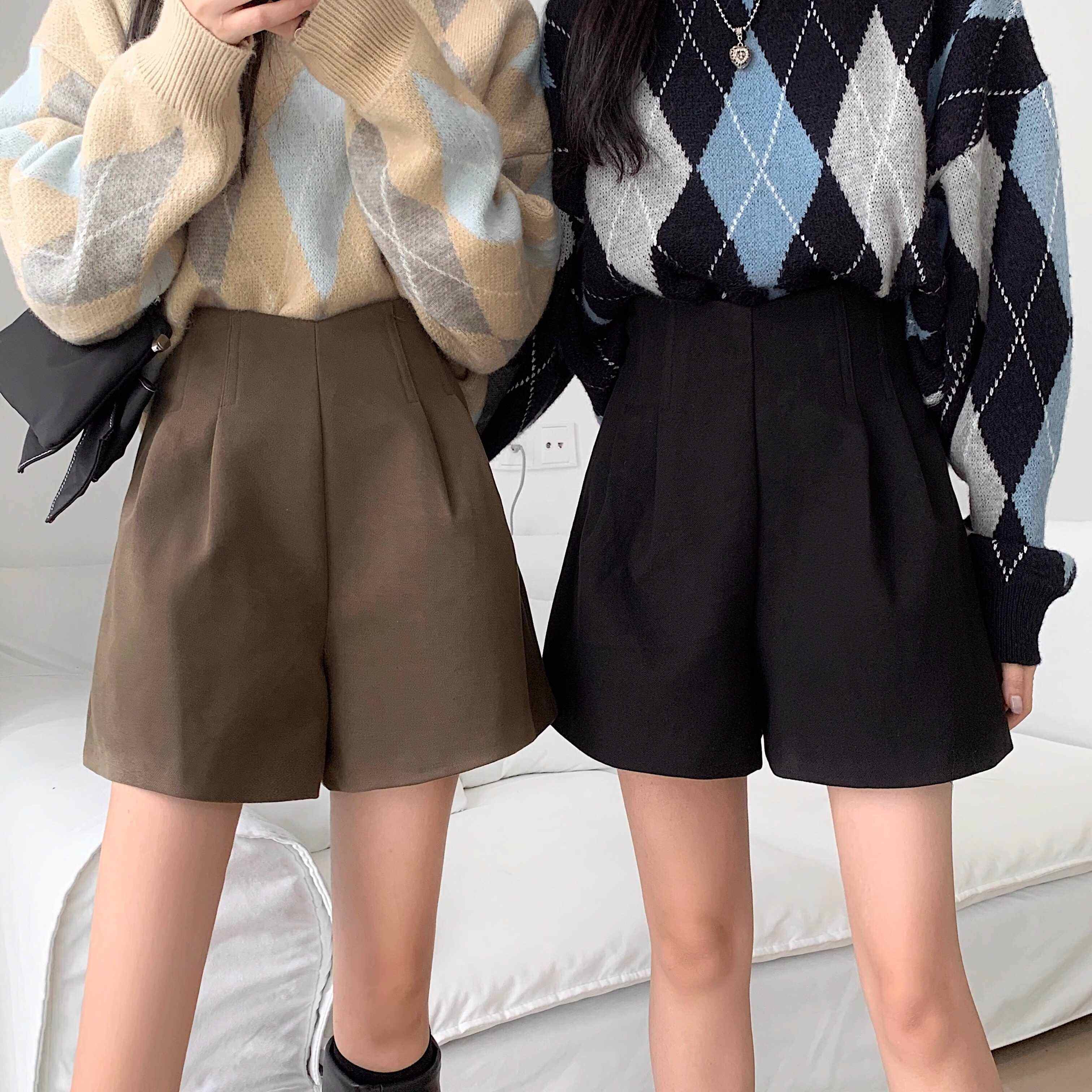 黑色毛呢短裤女秋冬小个子高腰阔腿裤2026新款冬季外穿休闲靴裤子,淘宝优惠券,粉丝福利购,淘宝优惠卷