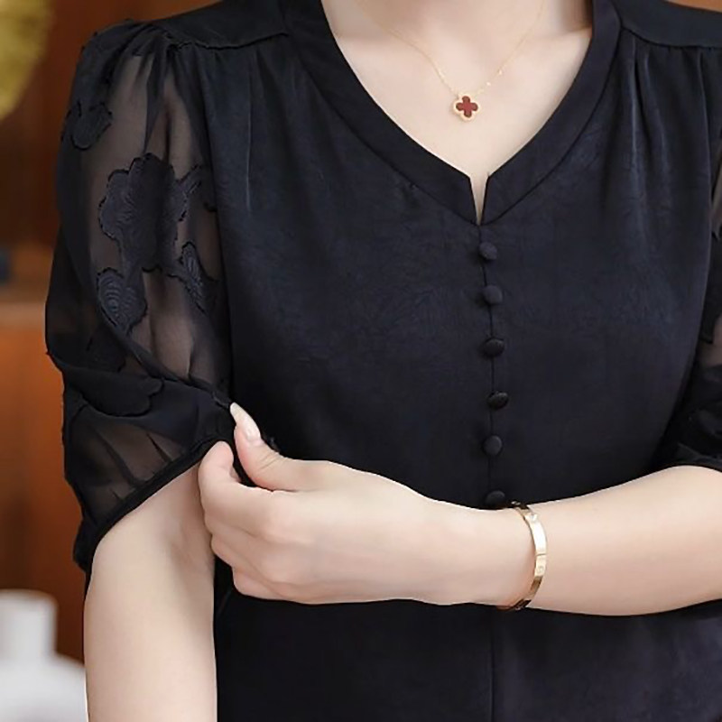 女士气质减龄洋气妈妈装修身显瘦夏季新款大码遮肚子中袖小衫上衣,淘宝优惠券,粉丝福利购,淘宝优惠卷