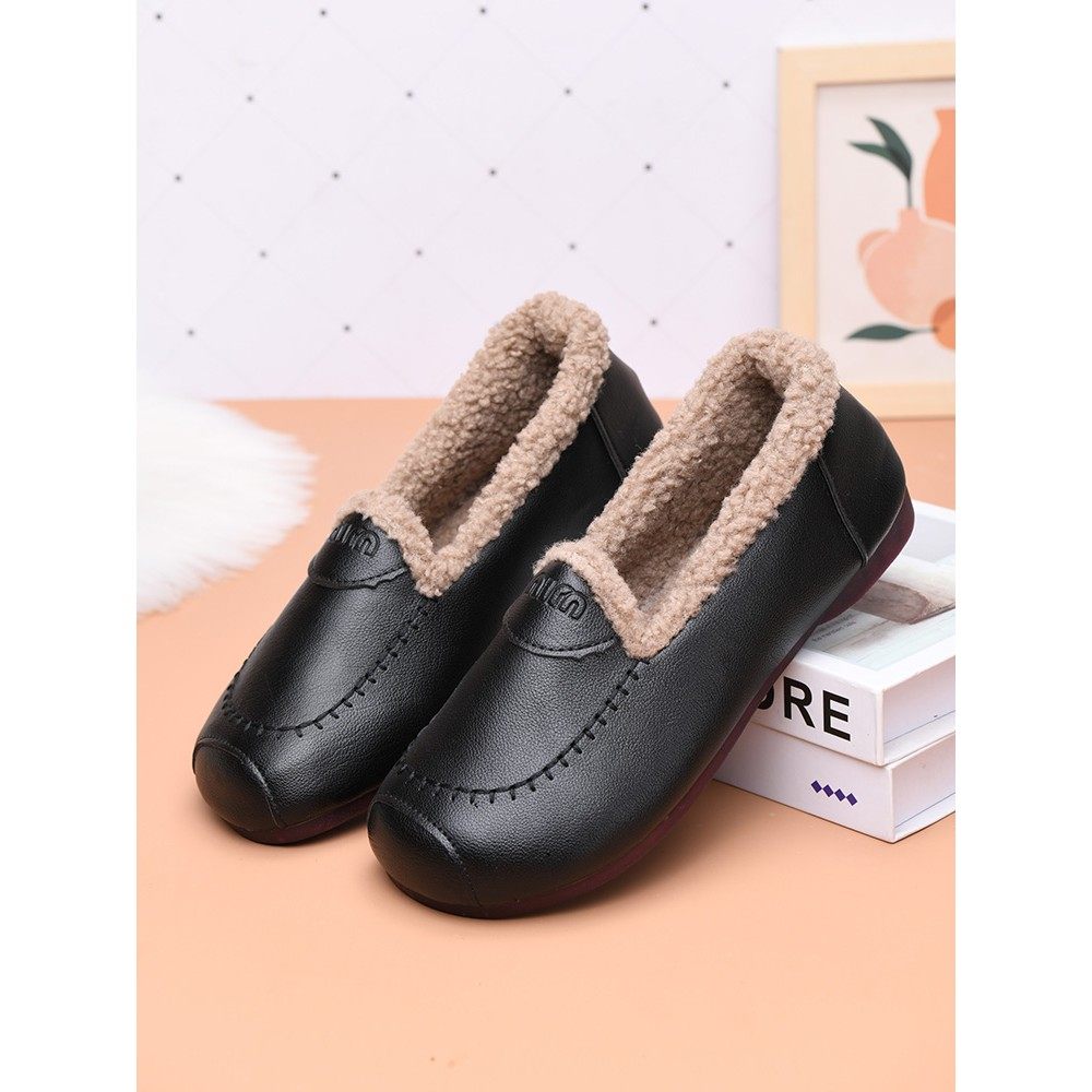 外穿一脚蹬豆豆鞋冬季新款加绒保暖皮面妈妈棉鞋平底休闲毛毛鞋女,淘宝优惠券,粉丝福利购,淘宝优惠卷