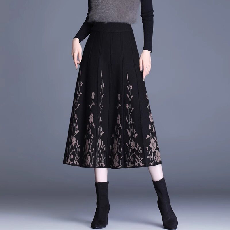 2025秋冬复古针织半身裙女大码高腰气质洋气格子中长款过膝a字裙,淘宝优惠券,粉丝福利购,淘宝优惠卷