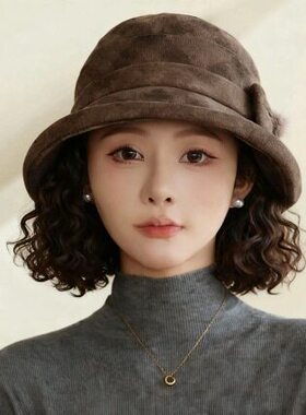 妈帽子假发一体女秋冬新款