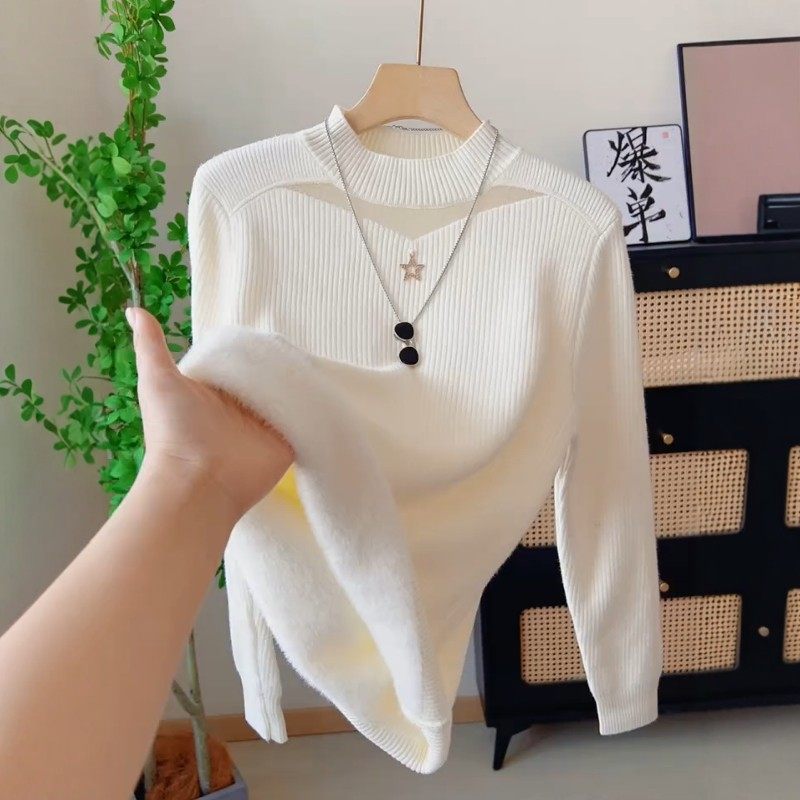 一体绒半高领内搭针织打底衫女秋冬加绒加厚毛衣网纱镂空长袖上衣,淘宝优惠券,粉丝福利购,淘宝优惠卷