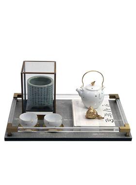 新中式茶具托盘组合软装饰品样板房售楼处书房茶室茶几禅意摆件