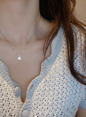 法式小方钻纯银锁骨链