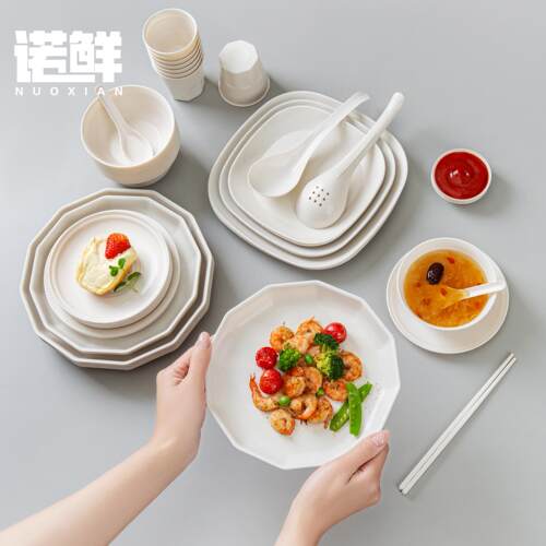 一次性餐具碗筷稻壳碗碟盘子碗盘套装食品级家用加厚户外饭碗露营 - 图1