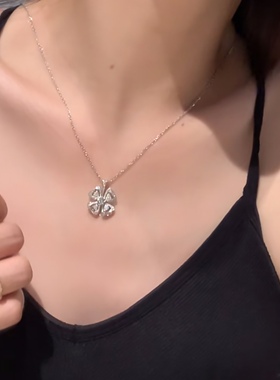 可以动的四瓣花四叶草项链优雅花