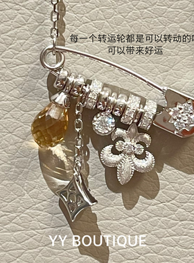招财暴富黄水金鸢尾花别针项链