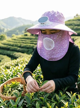 干活太阳能风扇帽男女夏季户外防晒爸妈大棚带电风扇采茶充电帽子