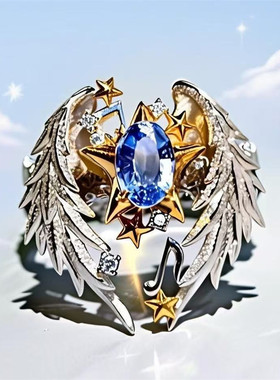 欧美天使翅膀戒指男士女士可以调节羽翼戒指高级感开口戒指