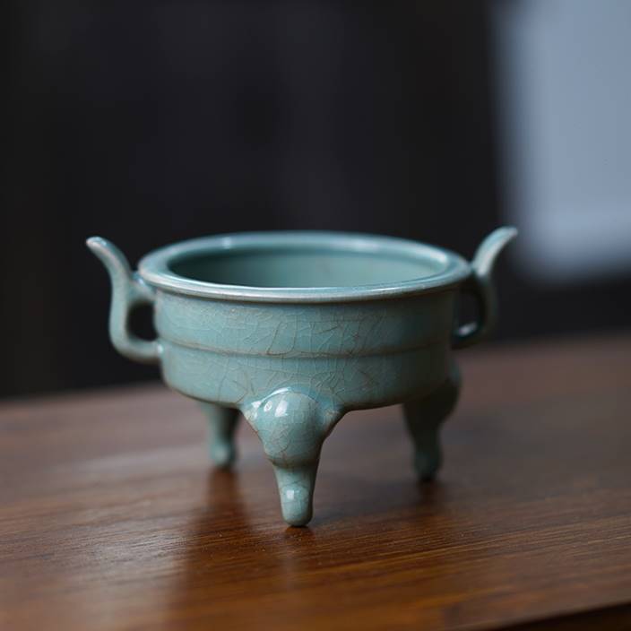 お得な 中国古玩 汝窯 筆洗 水孟 水盂 三足器 唐物 時代物 書道具