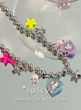 多巴胺辣妹Y2K锁骨链爱心彩色