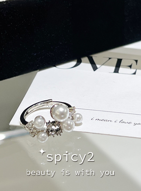 小众轻奢珍珠戒指韩国ins风简约