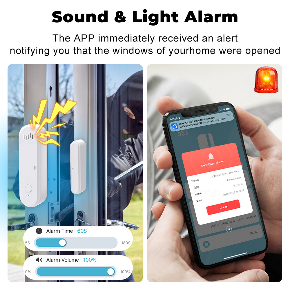 涂鸦智能WiFi门窗防盗报警提醒家用APP语音远程控制门磁传感器