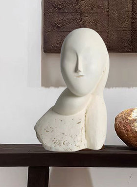 侘寂风小女孩头像摆件样板间书房