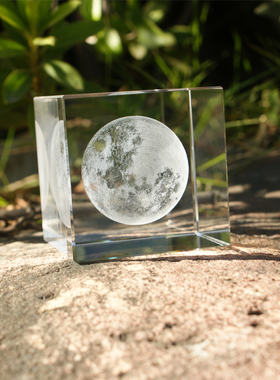 云朵月球雨立方体水晶创意摆件