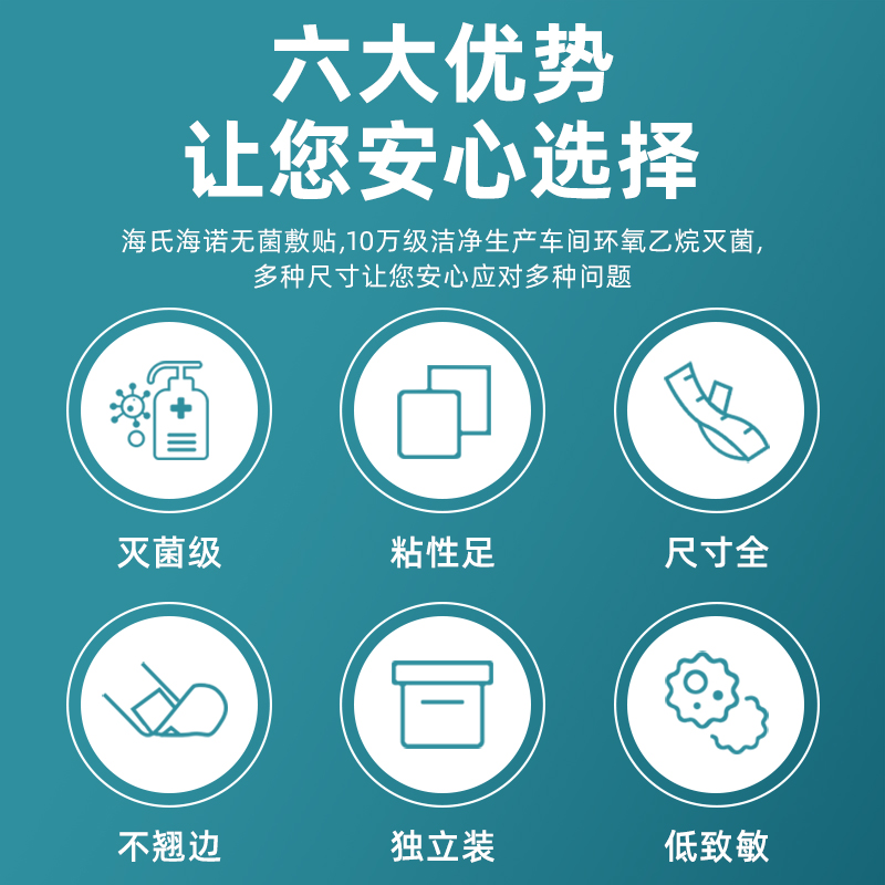 海氏海诺无菌敷贴医用纱布敷料一次性大号自粘伤口创可贴贴敷防水