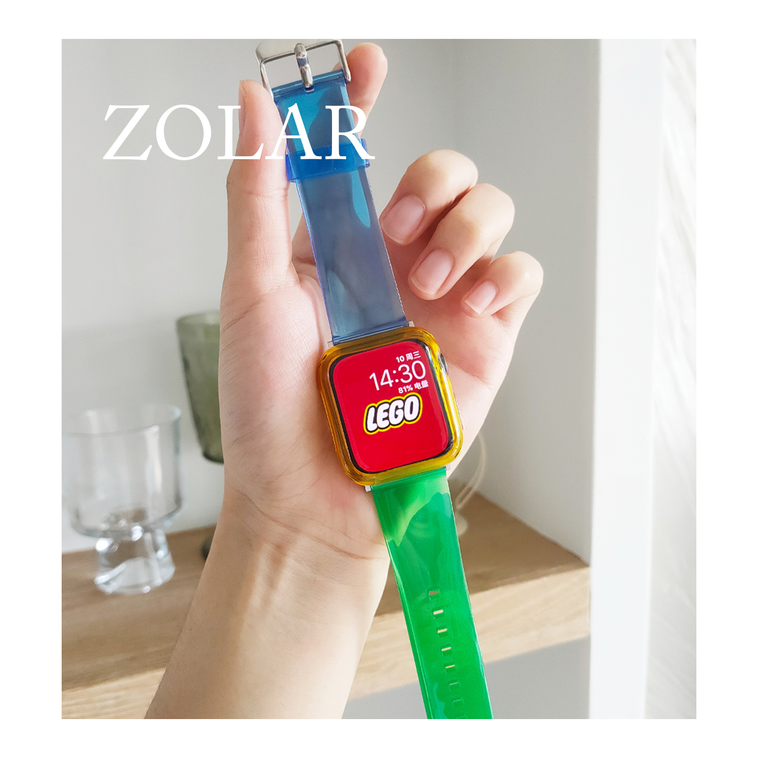 ZOLAR积木拼色款透明硅胶苹果表带适用iwatch8代7654SE柔软抗氧化-图0