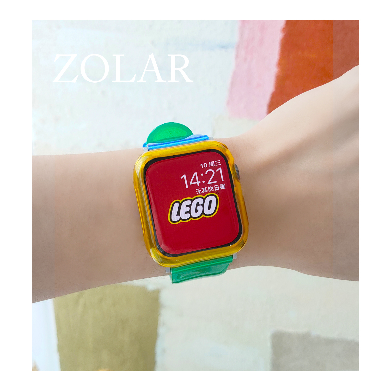 ZOLAR积木拼色款透明硅胶苹果表带适用iwatch8代7654SE柔软抗氧化-图1