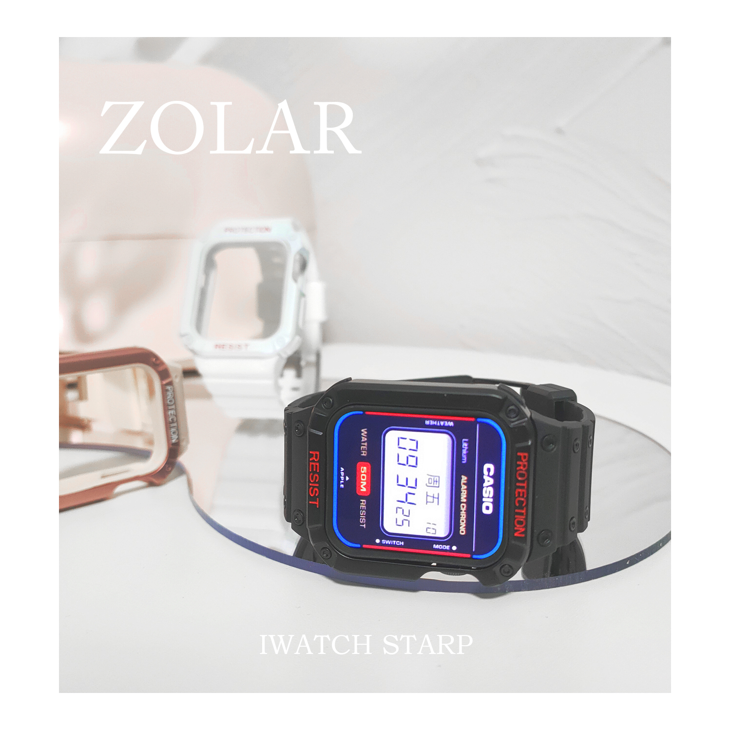 ZOLAR新款一体式运动风冰川云雾白表带适用苹果iWatch12345678/se - 图2