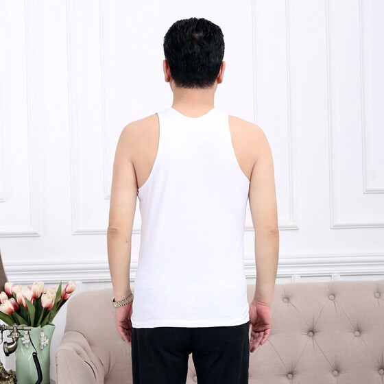 Men's pure cotton vest short sleeve large size old man's loose shirt
