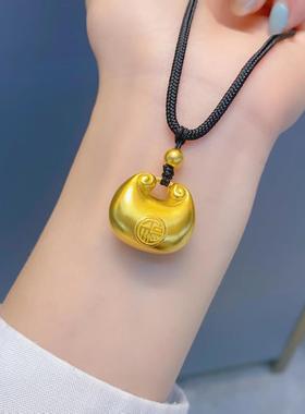 金包银项链小胖福吊坠女平安锁挂坠小元宝锁骨链毛衣链礼物送女友