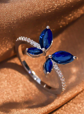 工厂璀璨满钻蝴蝶指环可调节开口马眼锆石轻奢戒指