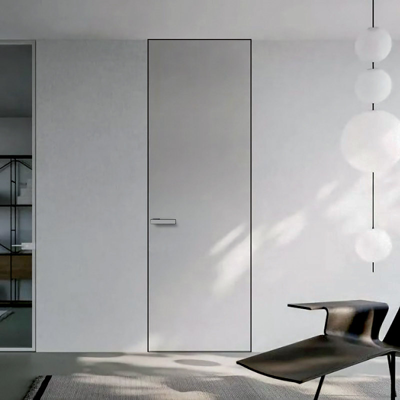 无边框铝木门极窄极简门白色窄边无框门卧室实木木门隐形门室内门