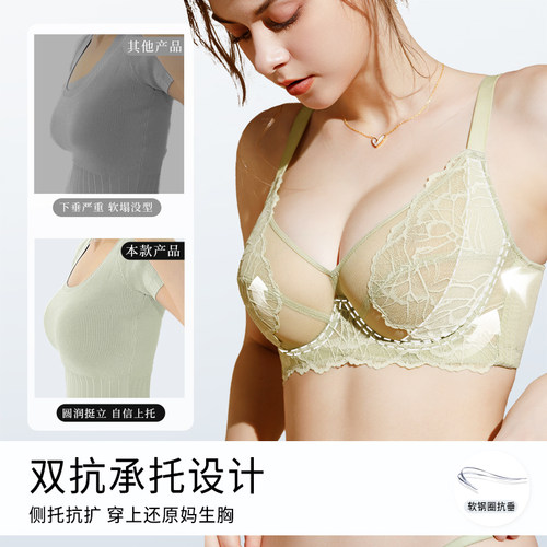 莱动大码内衣女薄款大胸显小胸全罩杯聚拢收副乳防下垂超薄文胸罩 - 图0