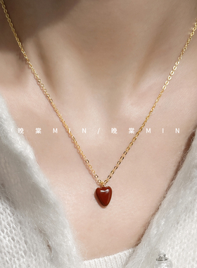 晚棠MIN 【精品】红色爱心项链气质小红心锁骨链桃心吊坠女毛衣链