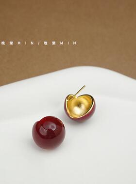 A373简约红色MIN耳饰晚棠百搭