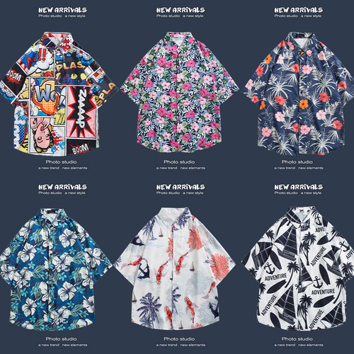 夏威夷花衬衫男泰国风餐厅短袖衬衫复古潮流痞帅度假沙滩宽松衬衣 - 图2