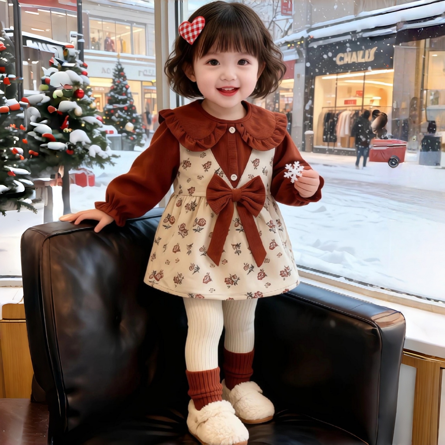 Baby girl's smock to wear corduroy princess dress in autumn and winter