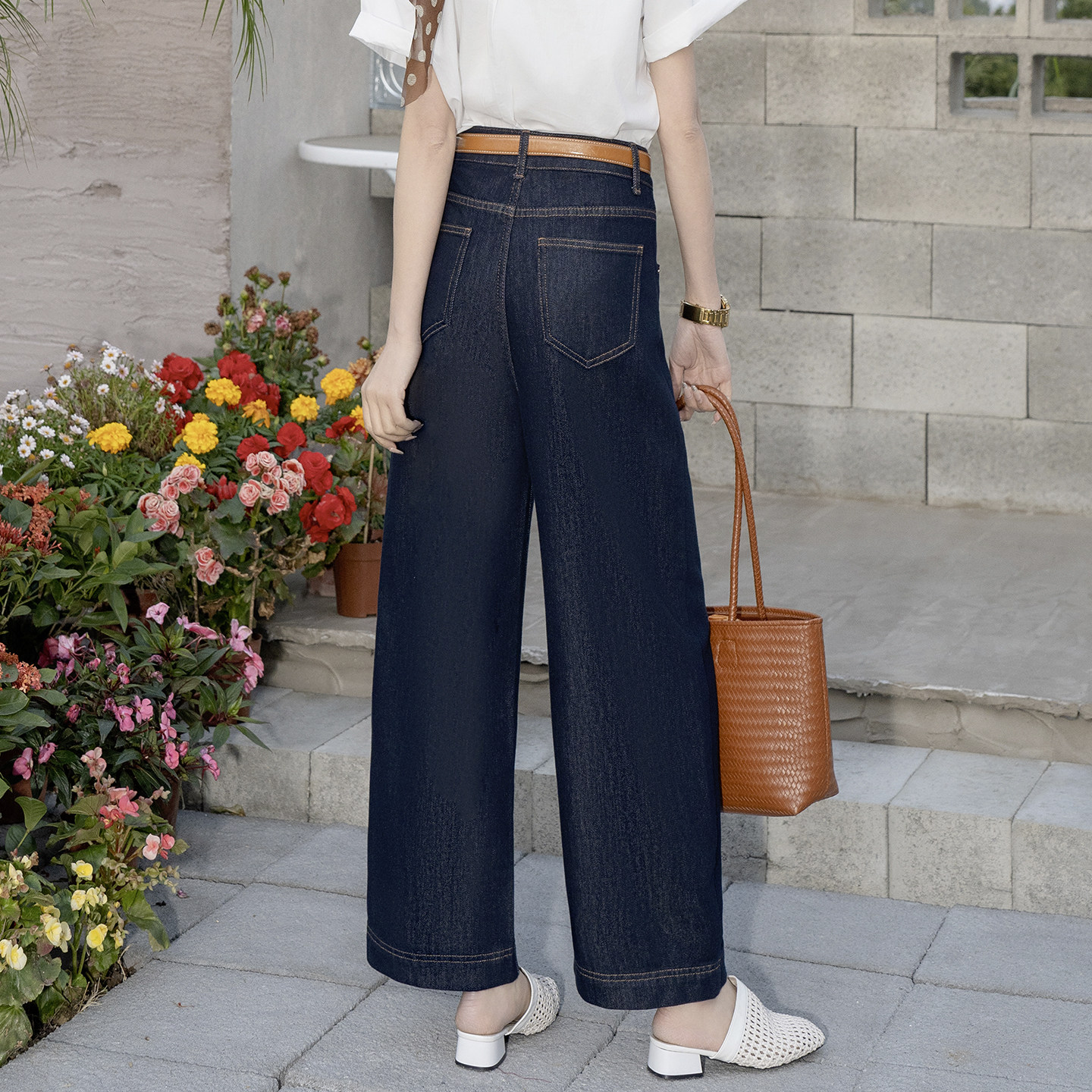丹宁蓝小个子天丝阔腿牛仔裤女春季2026新款宽松直筒九分裤配腰带,淘宝优惠券,粉丝福利购,淘宝优惠卷