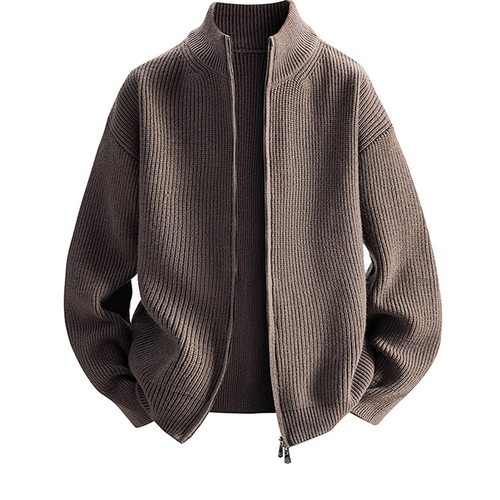 NASA针织开衫毛衣男士简约纯色2025新款秋季立领情侣宽松休闲外套 - 图1