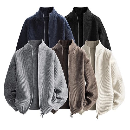 NASA针织开衫毛衣男士简约纯色2025新款秋季立领情侣宽松休闲外套 - 图2