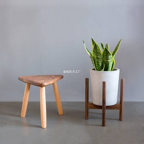 绿植客厅架置物架托架单个花盆简约榉木阳台北欧实木落地花架十字 - 图0