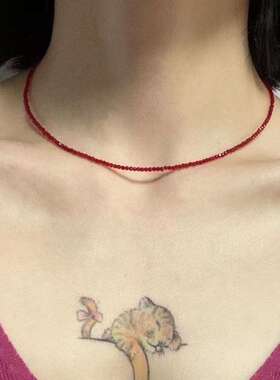 黑色串珠水晶项链女士极细闪锁骨