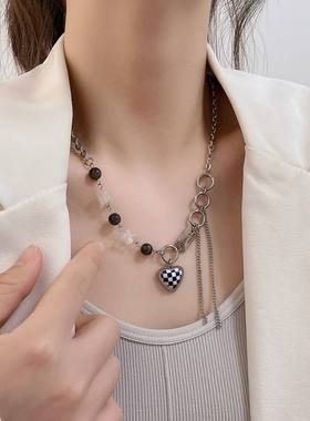 秋冬季棋盘格毛衣链女年新款潮轻