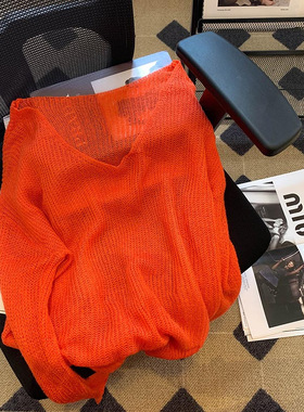 冰丝针织防晒衣女2024新款夏季薄款空调罩衫显瘦长袖v领落肩上衣