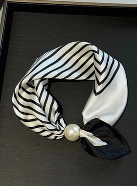 2025年新款春夏季小方巾珍珠项链磁吸扣懒人丝巾女围脖锁骨链