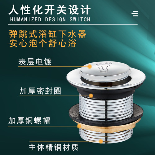 全铜浴盆浴缸下水器塞子弹跳芯淋浴房排水器洗菜盆配件排水管防臭 - 图1