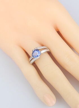 「95新」日本进口商品斯里兰卡产无烧矢车菊蓝宝石钻石戒指铂金