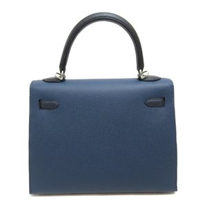 中古Hermes女包99新Kelly bag25凯莉包雾霾蓝Epsom皮手提单肩包