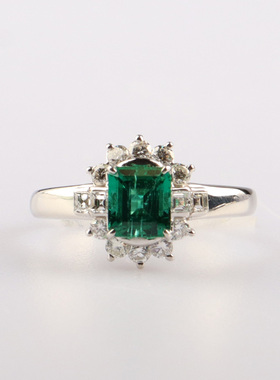 日本进口钻石铂金900祖母绿戒指