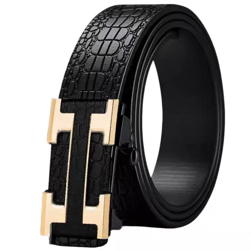 2025新款高档鳄鱼纹无牙内穿自动扣男士皮带百搭休闲商务青年腰带