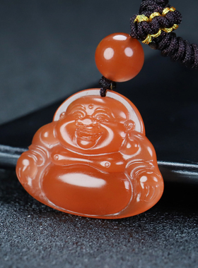 【原矿】正品天然四川凉山南红玛瑙吊坠大肚弥勒佛挂件原石挂件92